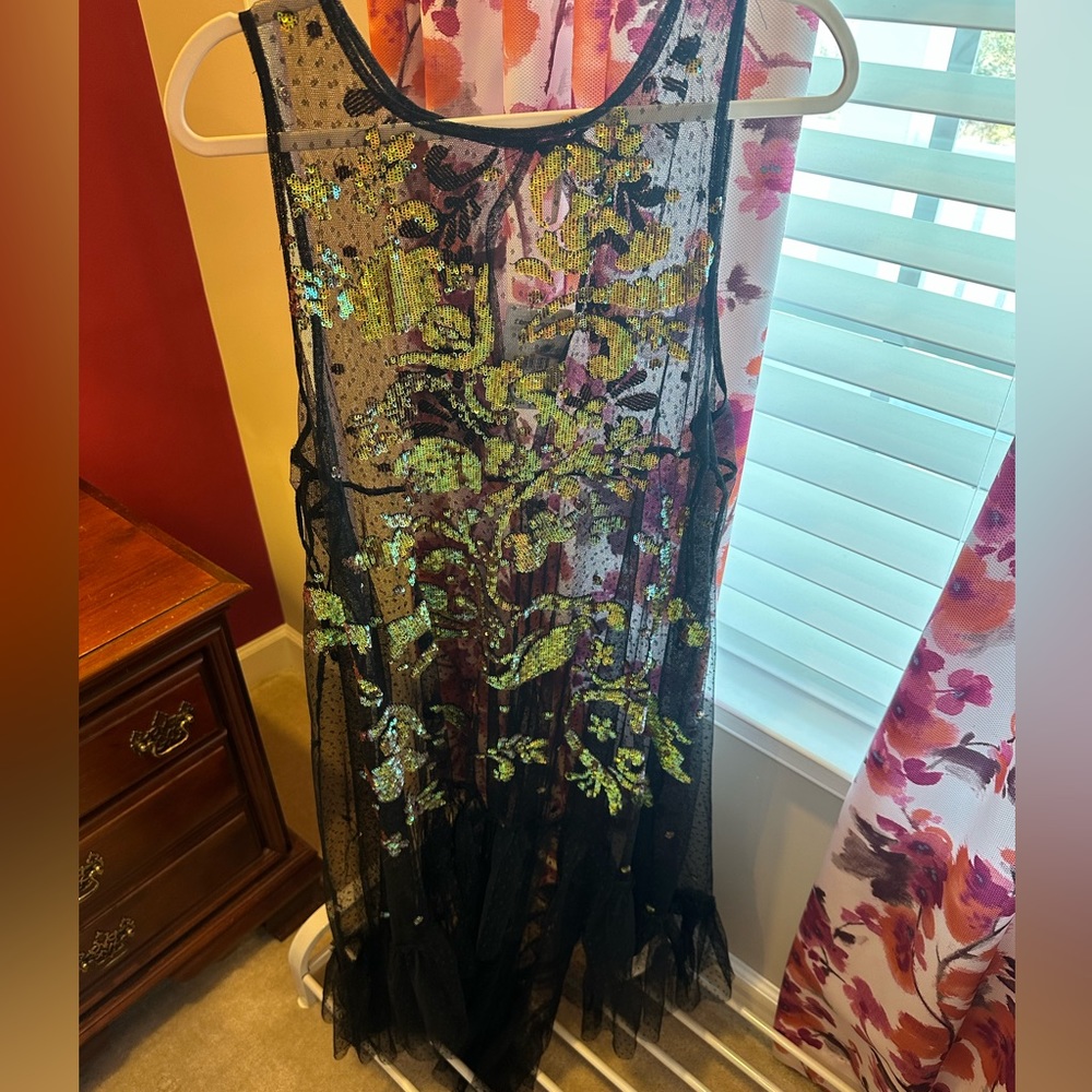 Free People Black Mesh and Sequin Top, Size Small, NWT